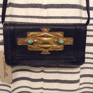 CLEOBELLA  Black Leather Bag W Bronze & Turquoise